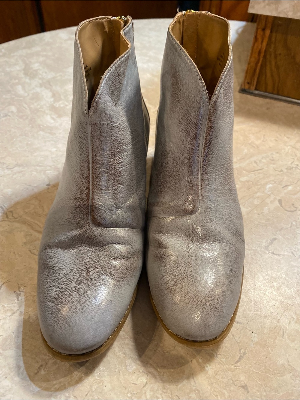 Nine West Gray Leather V-Cut Ankle Booties